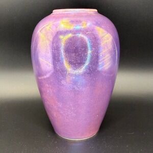 1916 Ruskin Pottery Mottled Purple Lustre Small Vase England 6 Inch